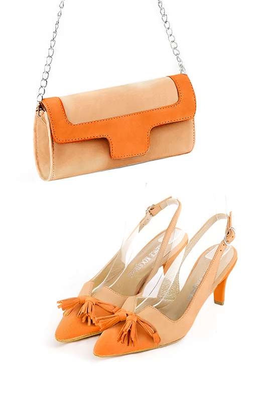 , coloris orange abricot. Bout effilé. Mi-haut à haut. Talon fin. Cérémonie, soirée, cocktail, évènementiel. Personnalisation : Choix des cuirs, 
                des couleurs et des talons. Petites et grandes pointures. - Florence KOOIJMAN